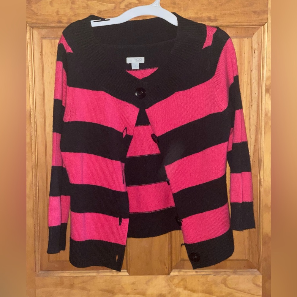 GO International Pink and Black Sweater Cardigan
